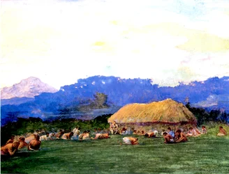 Prière du soir au pays du diable, Fidji, 1891 (aquarelle et gouache sur papier)